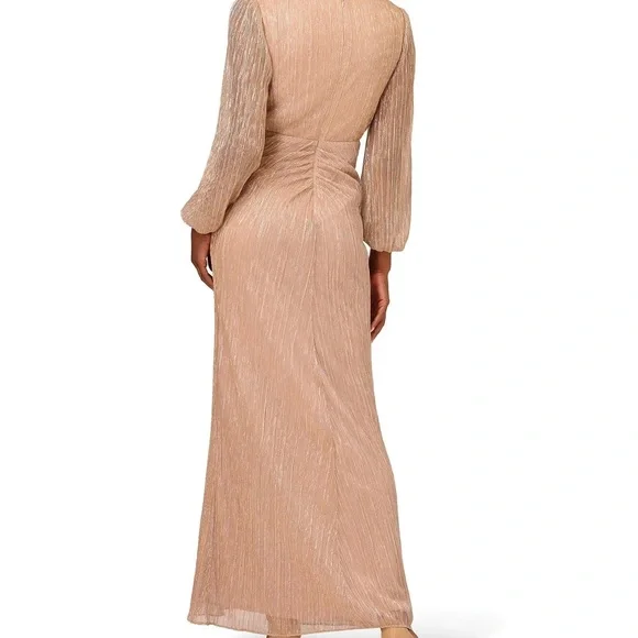 Adrianna Papell Shimmering Gold Long Sleeve Stunning Formal Dress - Picture 2 of 9